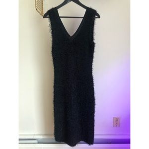 Black furry knitted sleeveless dress